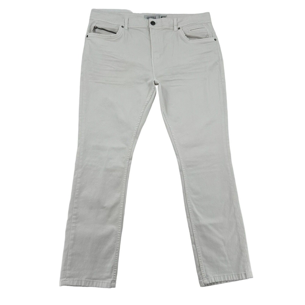 Cultura Men Size 40 Skinny Fit Jeans Light Gray Stretch Denim Zipper Detail